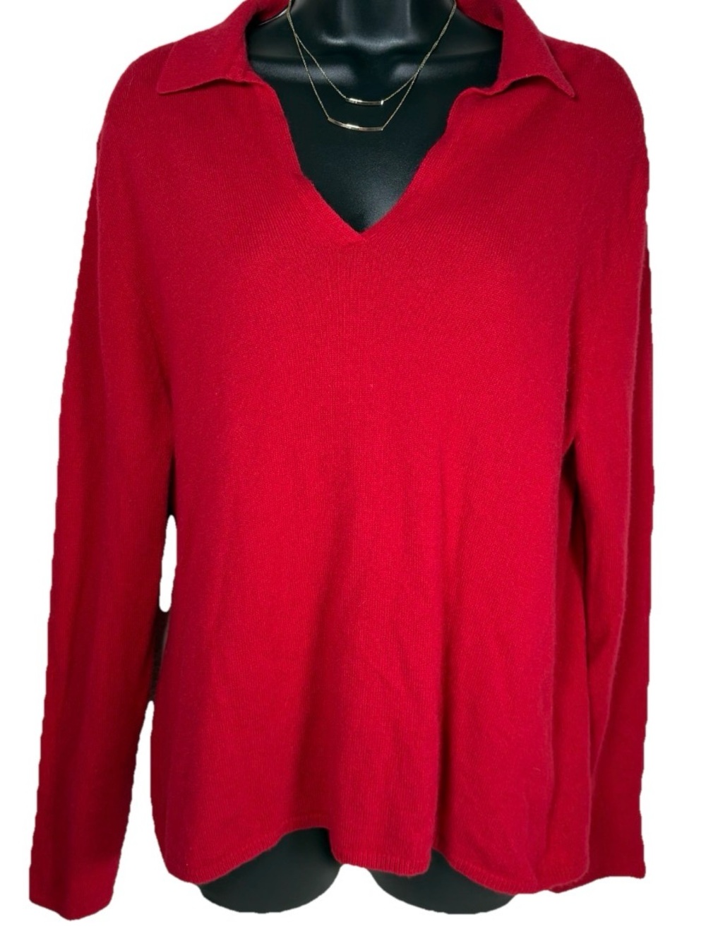 Red Collared V-Neck 100% Cashmere Sweater